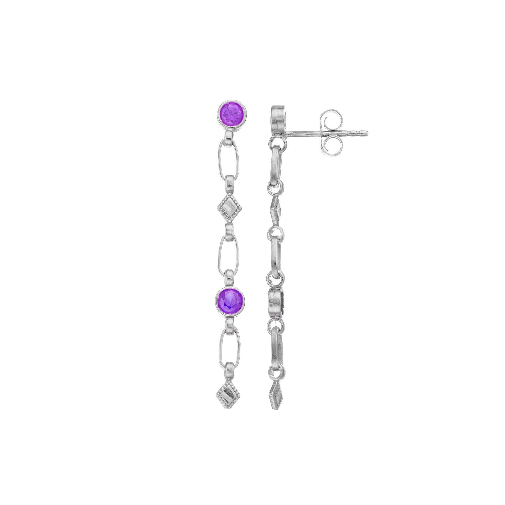 Kristen Kesho Sterling Silver Lab-Created Sapphire Rhombus Link Drop Earrings, Women's, Gold Tone Product Image