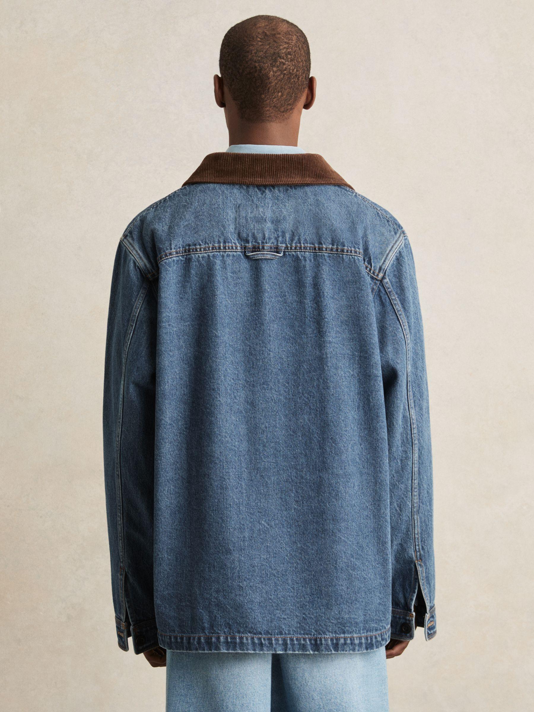 Corduroy Collar Denim Worker Jacket in Denim Blue Product Image