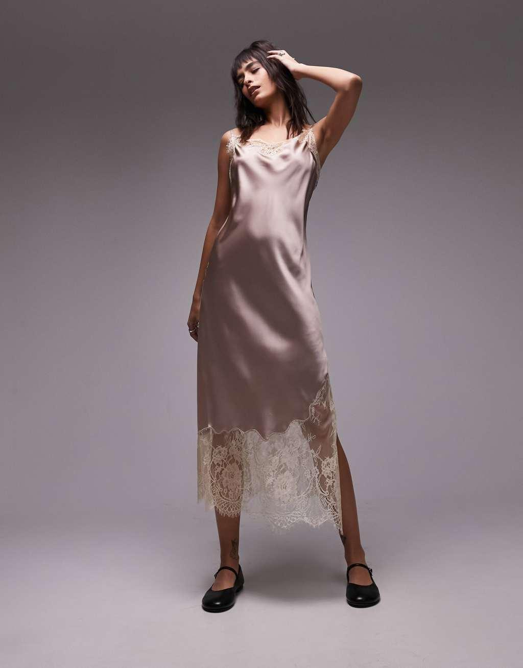 Topshop contrast lace midi slip dress Product Image