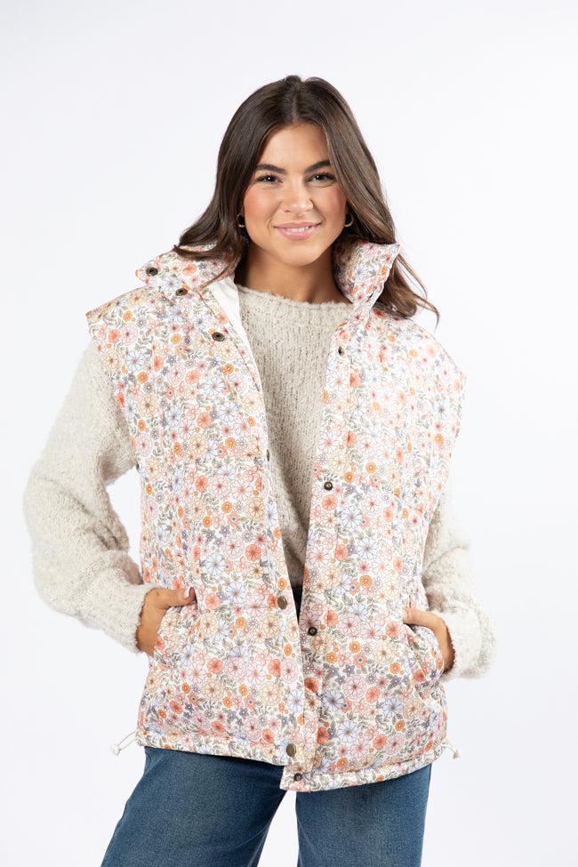 Cool Down Multi Floral Printed Puffer Vest FINAL SALE Product Image