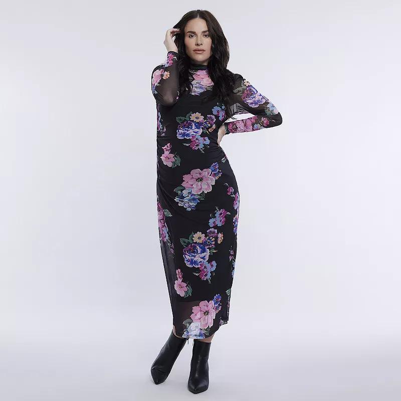Maternity Motherhood® Turtleneck Maxi Dress, Women's, Size: Large-Mat, Black Floral Product Image