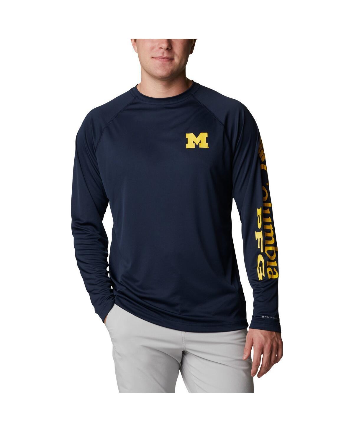 Men's Columbia Navy Michigan Wolverines Terminal Tackle Omni-Shade Raglan Long Sleeve T-Shirt, Size: 2XL, Blue Product Image