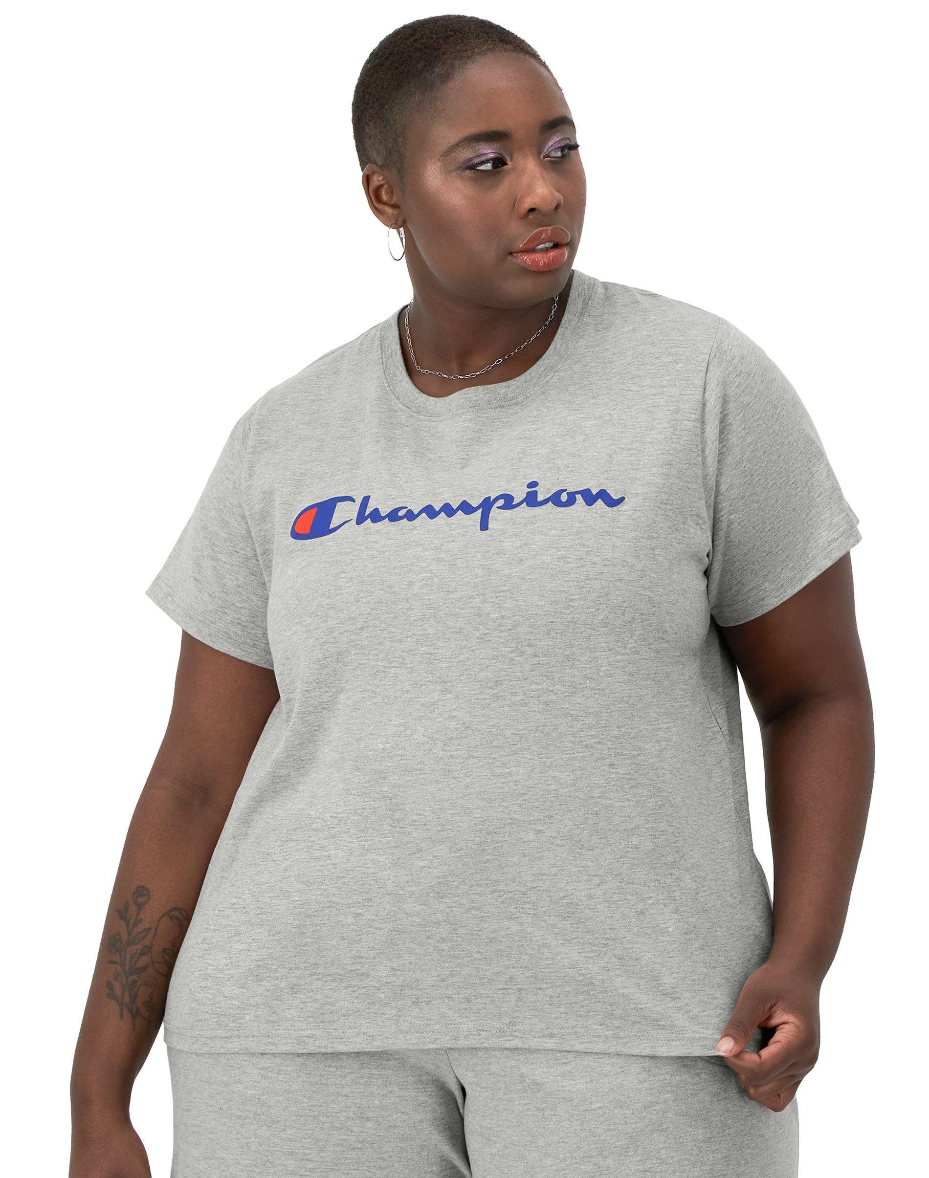 Womens Champion Classic T-Shirt, Script Logo (Plus Size) Black 2X Product Image