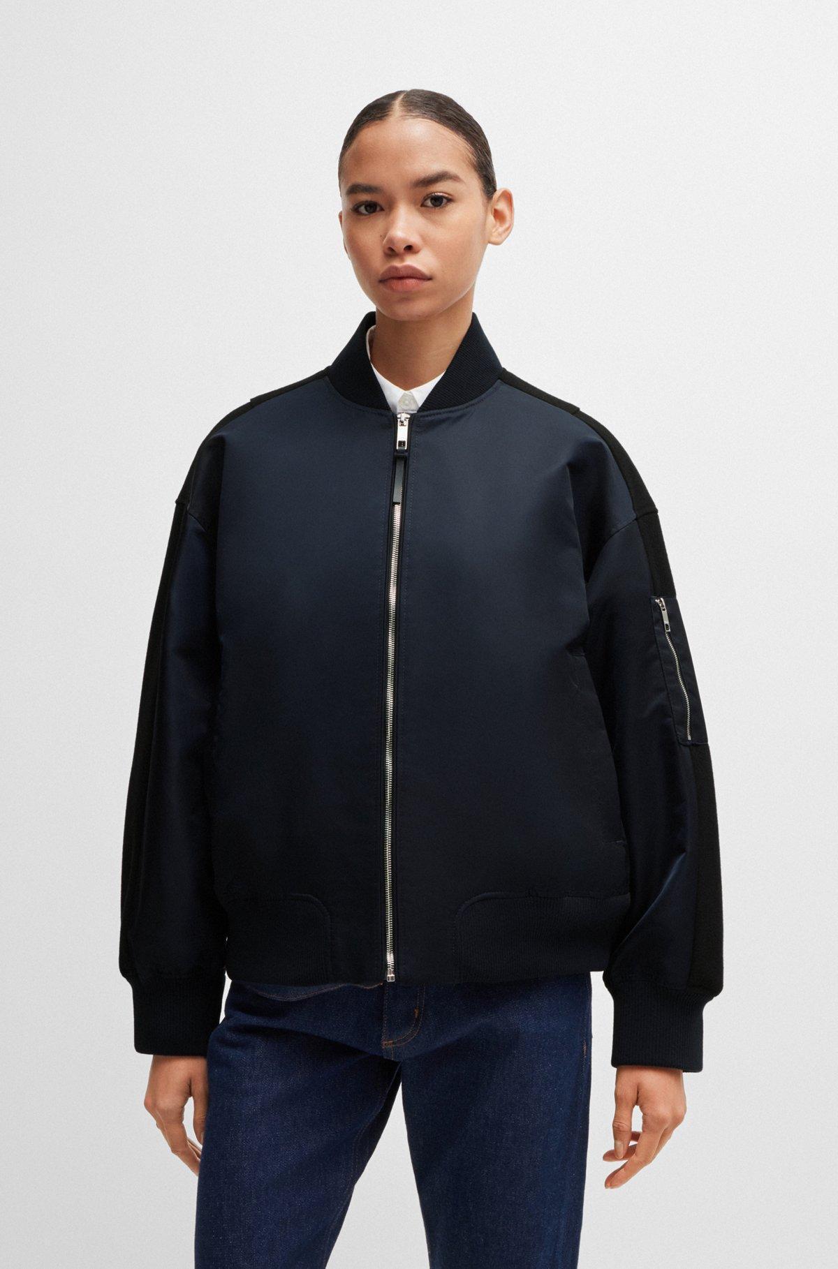 BOSS - Water-repellent bomber jacket with zipped sleeve pocket - Dark Blue Product Image
