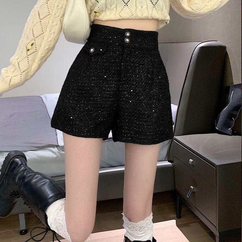 High Waist Tweed Glitter Shorts Product Image