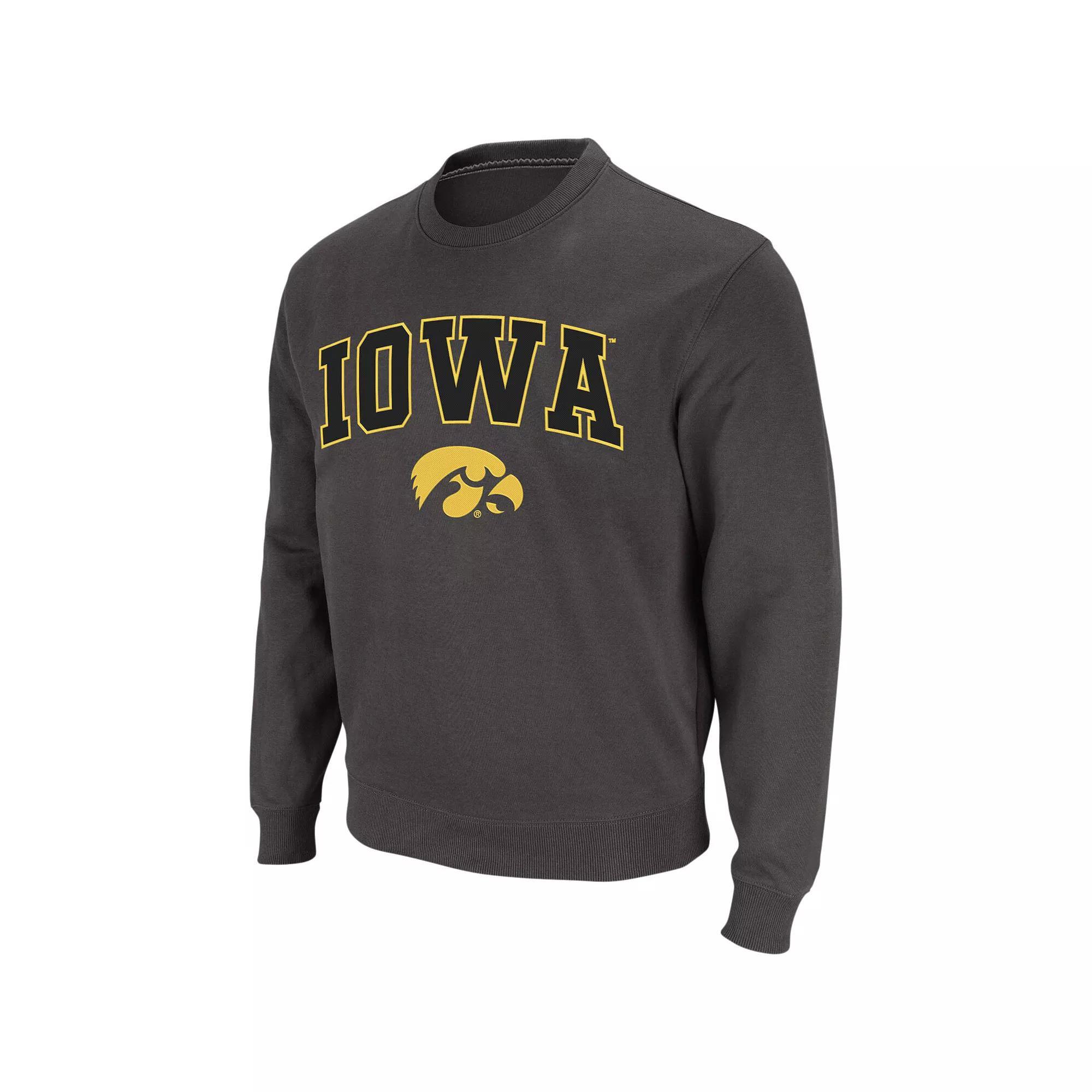 Men's Colosseum Charcoal Iowa Hawkeyes Arch & Logo Crew Neck Sweatshirt, Size: Large Product Image