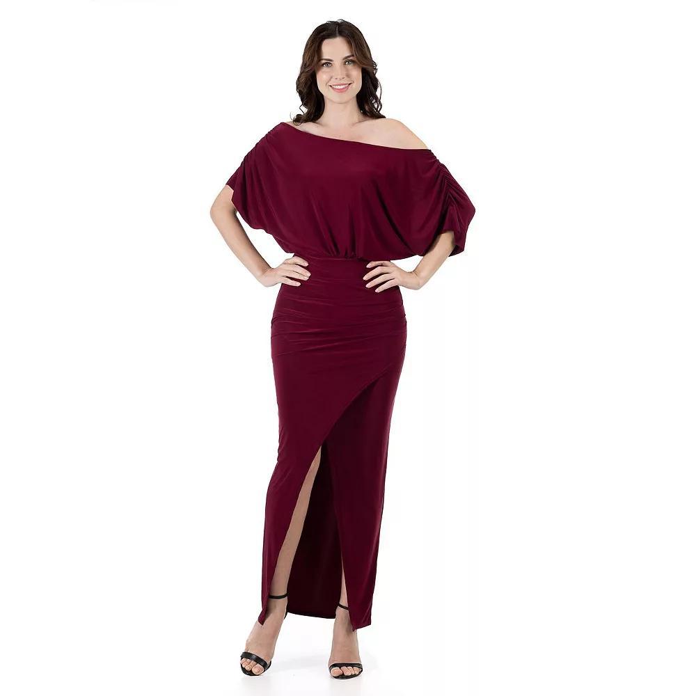 Women's 24Seven Comfort Apparel Long Sleeve Wide Boatneck Side Slit Maxi Dress, Size: Small, Red Product Image