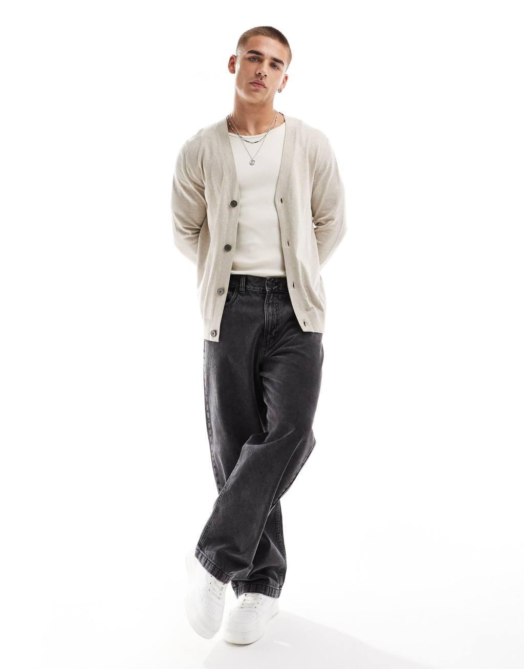 Jack & Jones lightweight cardigan in beige Product Image