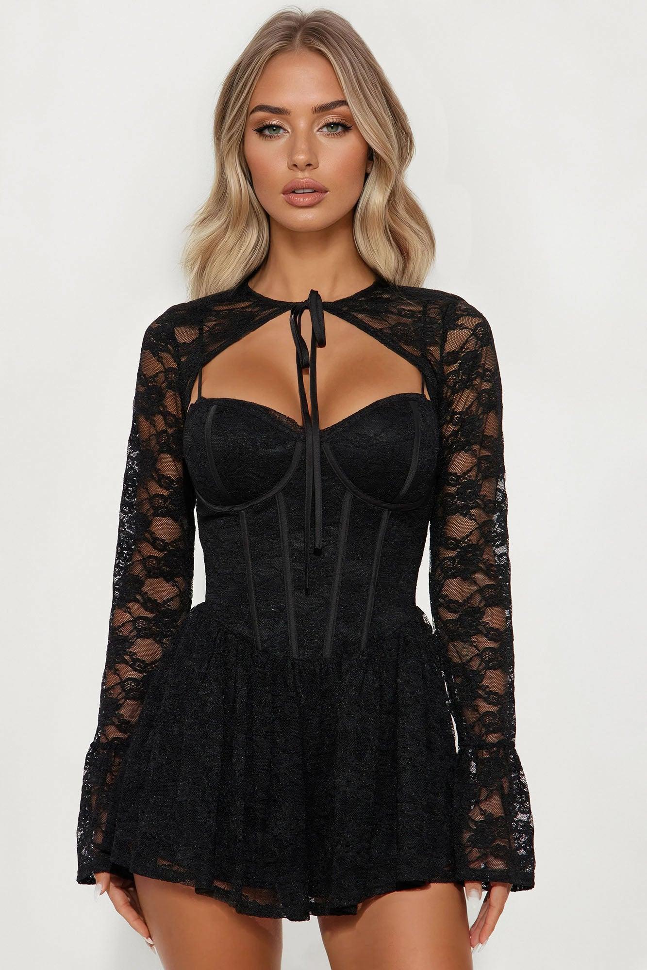 Escape The Night Lace Romper Set - Black Product Image