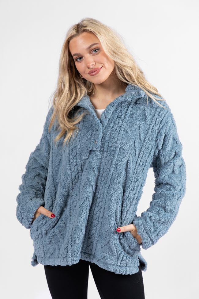 Take The Leap Blue Cable Detail Sherpa Pullover FINAL SALE Product Image