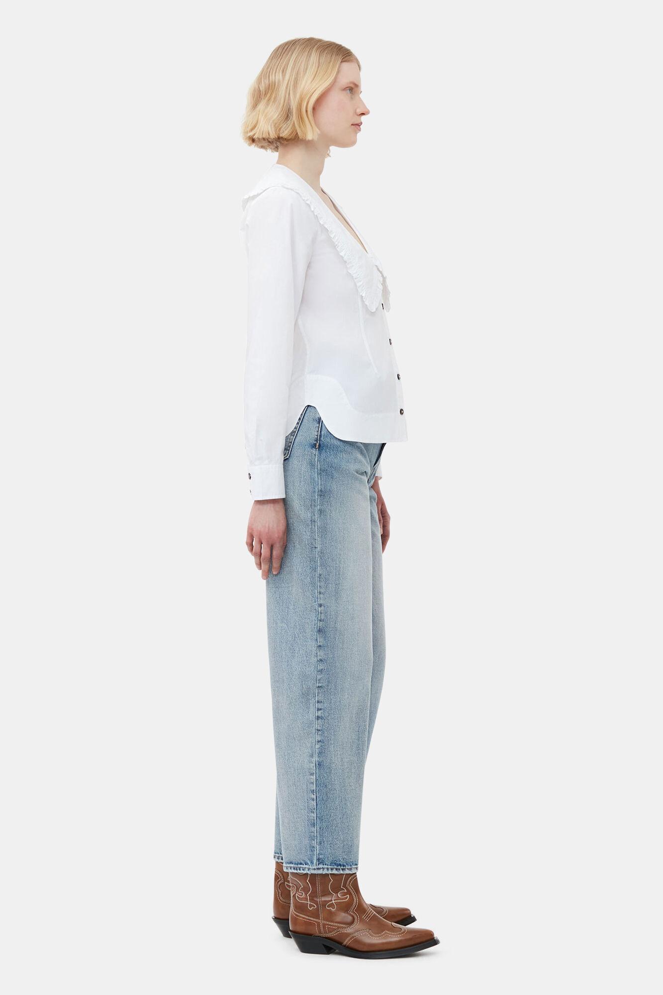 Cotton Poplin V-neck Frill Collar Shirt Product Image