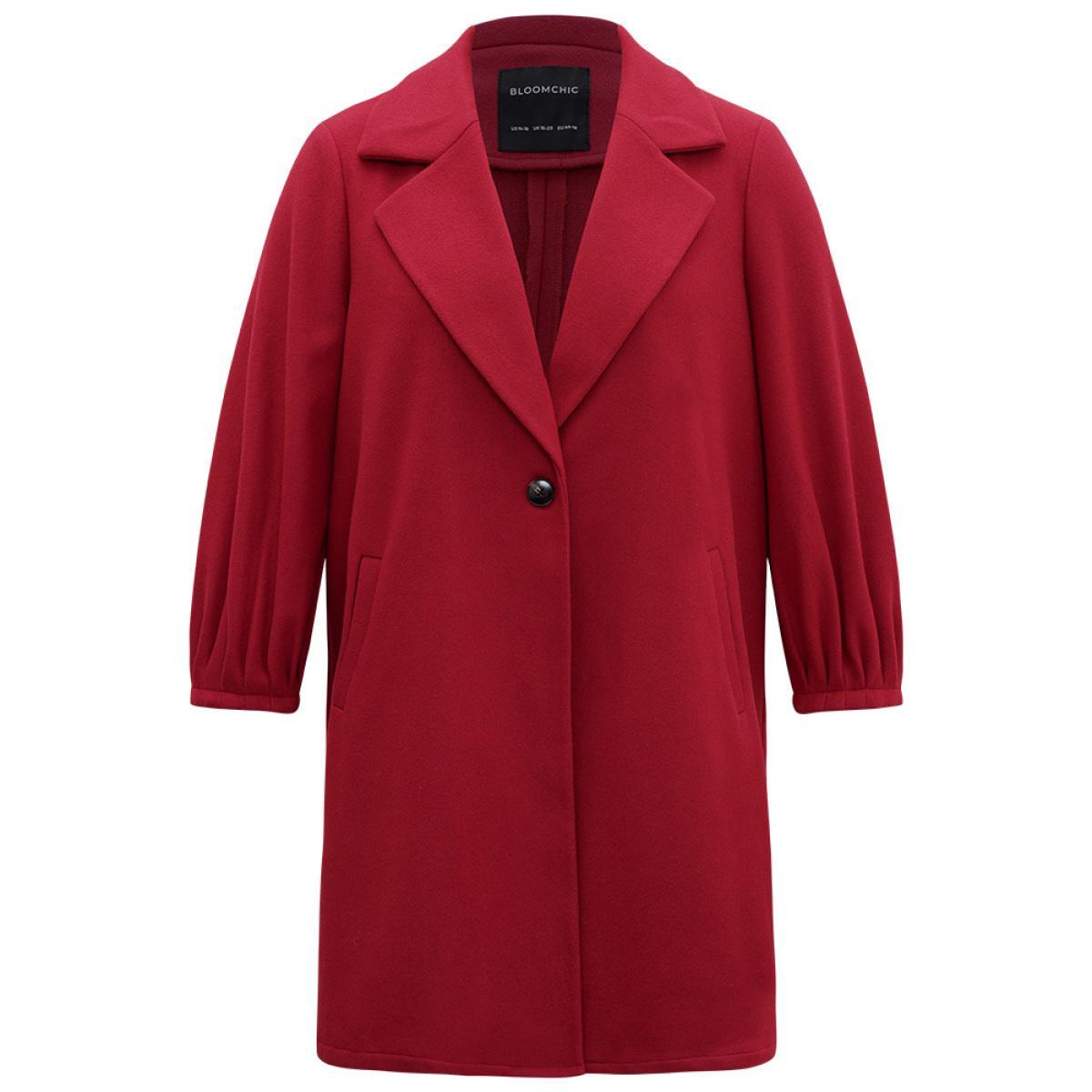 Plus Size Lapel Collar Pocket Button Up Coat Women Crimson Casual Plain Ladies Dailywear Winter Coats BloomChic 22-24/3X Product Image