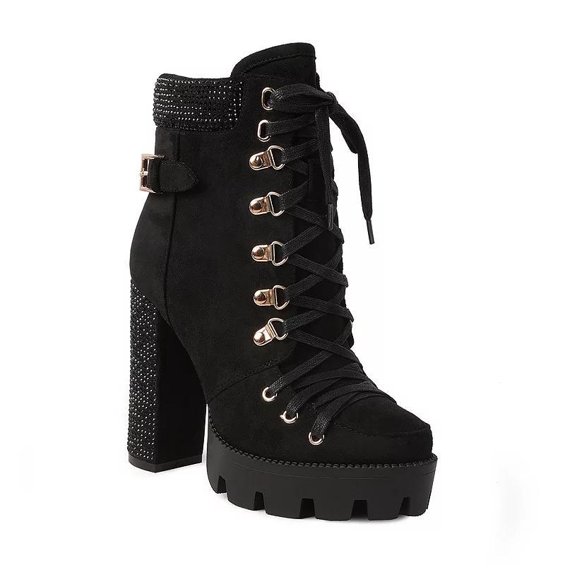 London Rag Birch Diamante Women's Platform Ankle Boots, Size: 6, Black Product Image