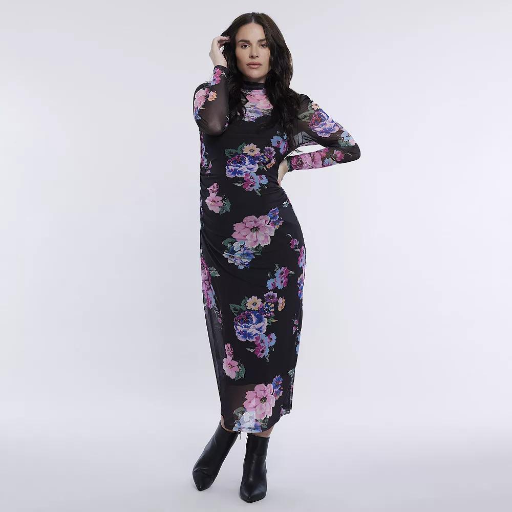 Maternity Motherhood® Turtleneck Maxi Dress, Women's, Size: Large-Mat, Black Floral Product Image