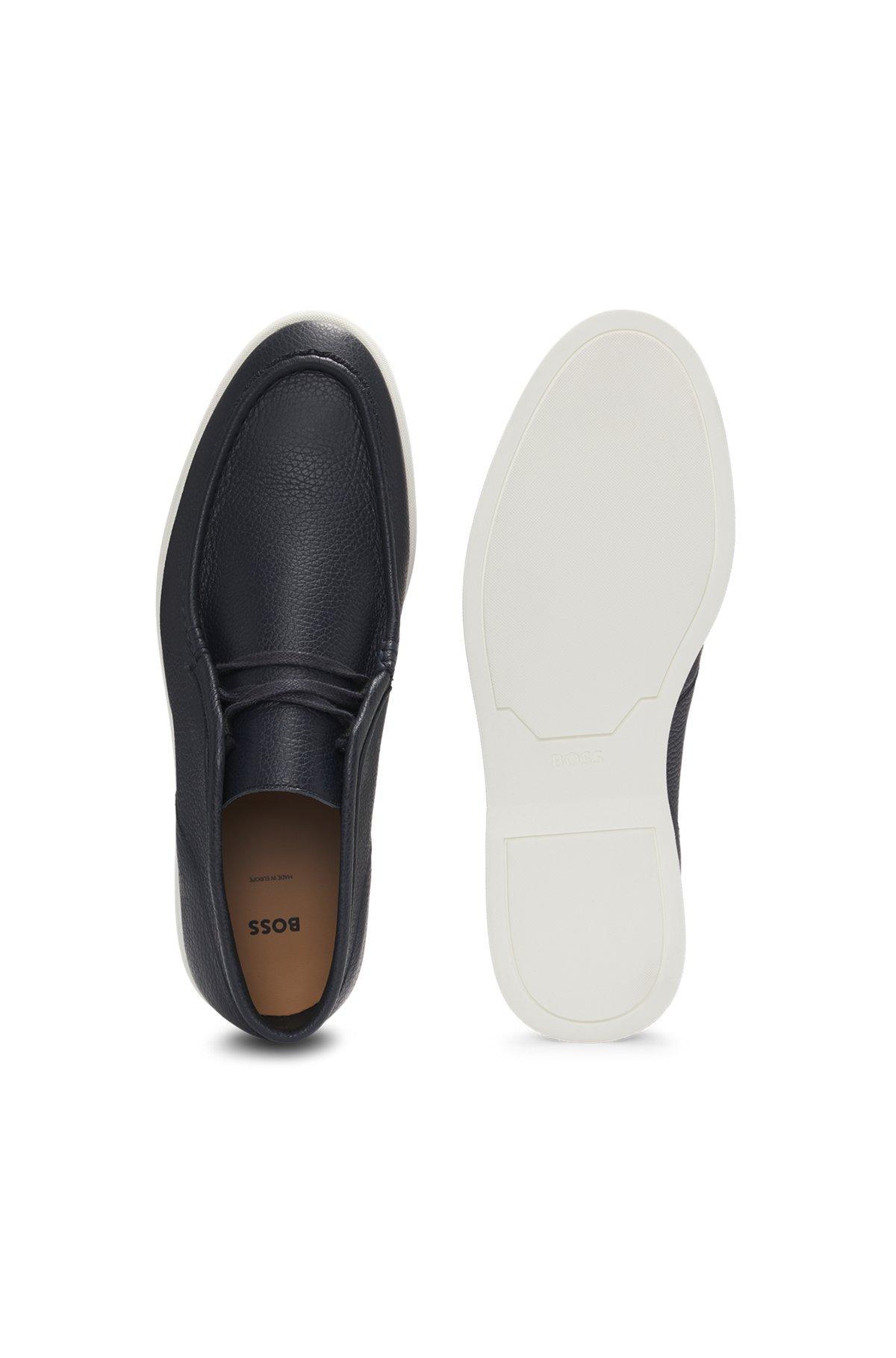 BOSS - Desert boots in tumbled leather with apron toe - Dark Blue Product Image