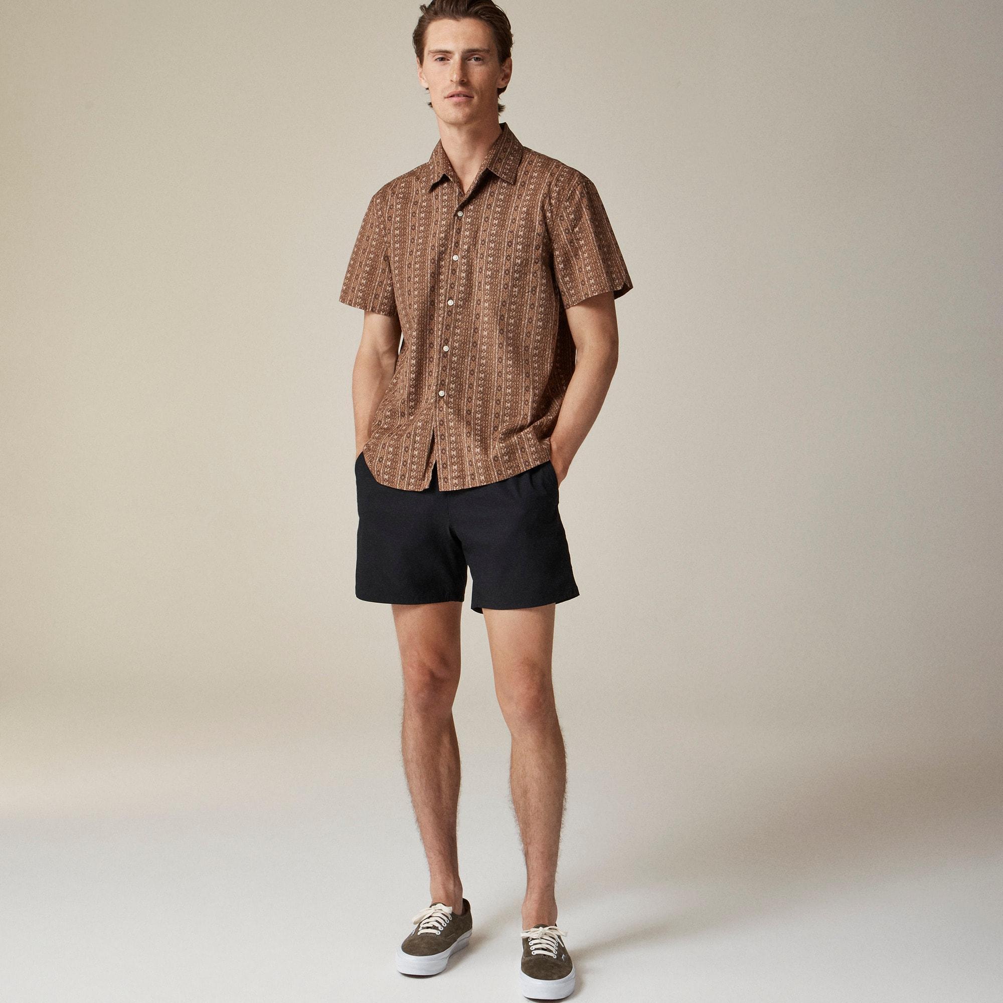Short-sleeve Secret Wash cotton poplin camp-collar shirt Product Image