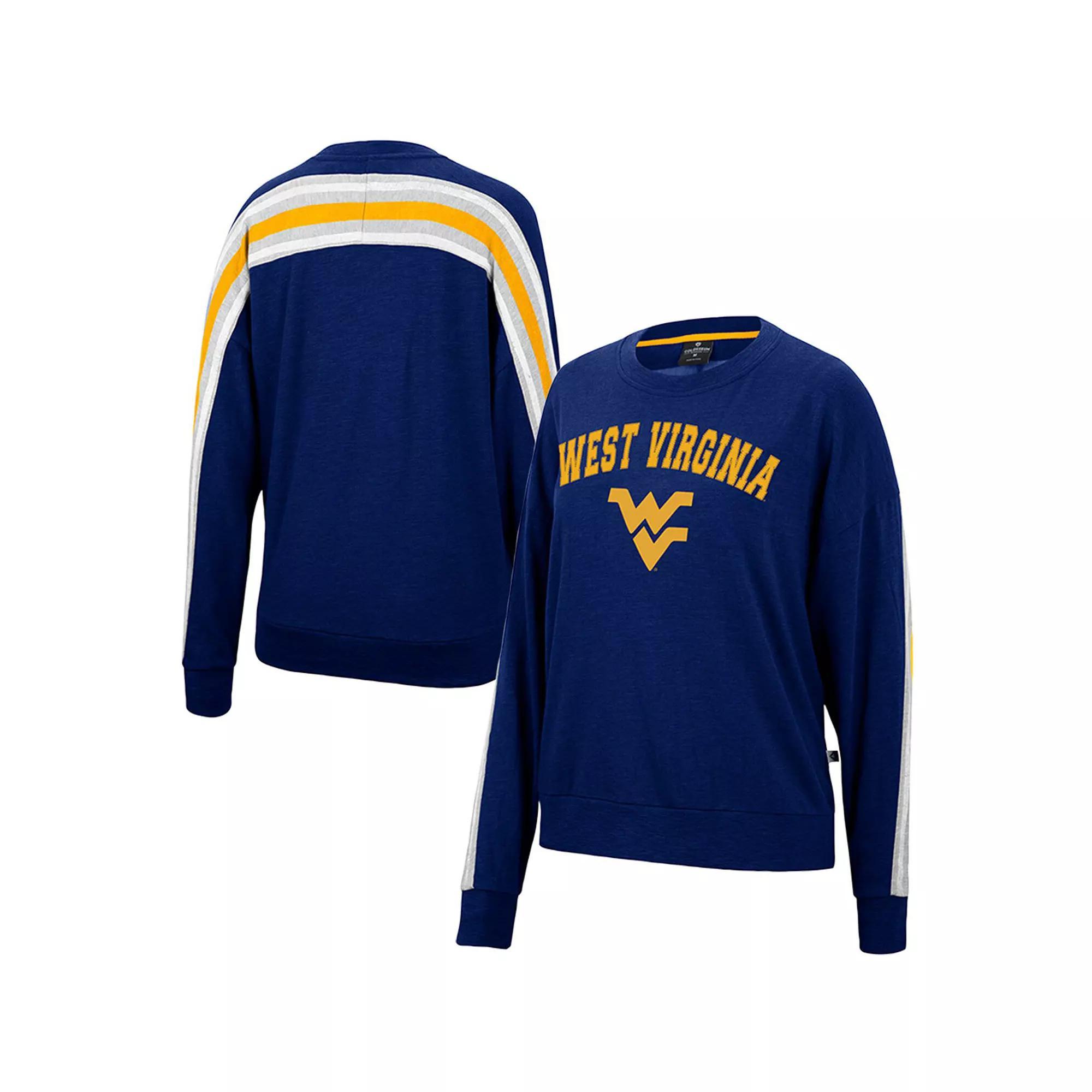 Women's Colosseum Heathered Navy West Virginia Mountaineers Team Oversized Pullover Sweatshirt, Size: Small, Blue Product Image