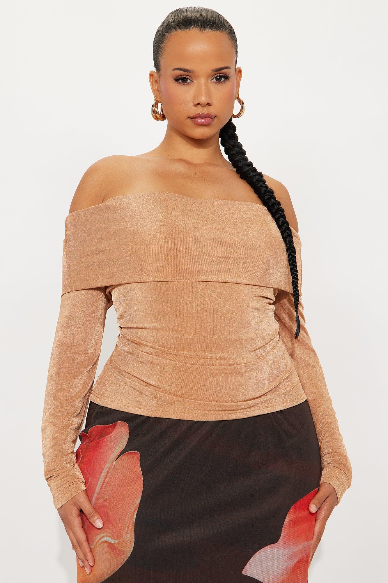 Parisian Long Sleeve Off Shoulder Top - Mocha Product Image