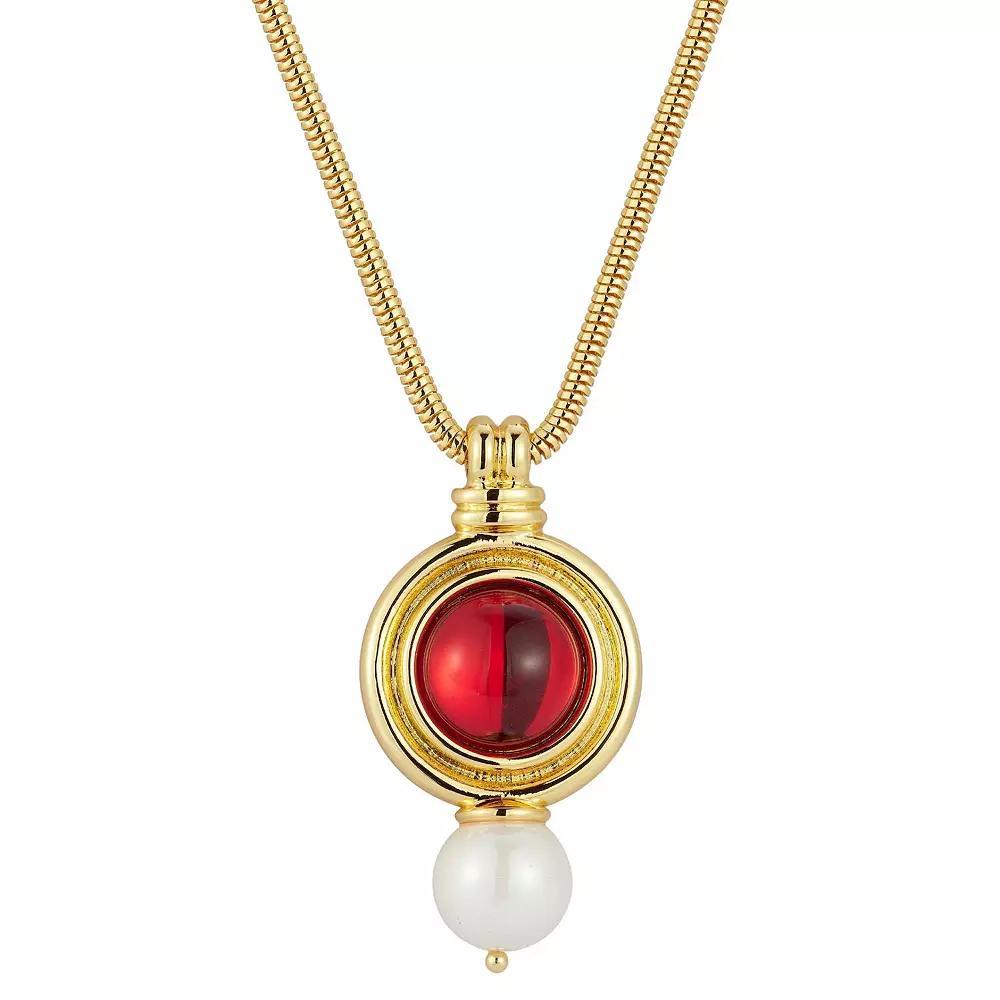 WINX 18k Gold Plated Cubic Zirconia & Freshwater Cultured Pearl Medallion Necklace, Women's, Size: 18", Gold Tone Product Image