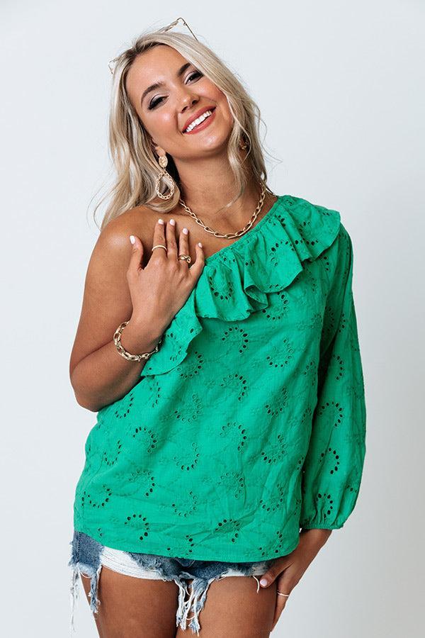 Serving Up Sangria Eyelet Top In Emerald Product Image