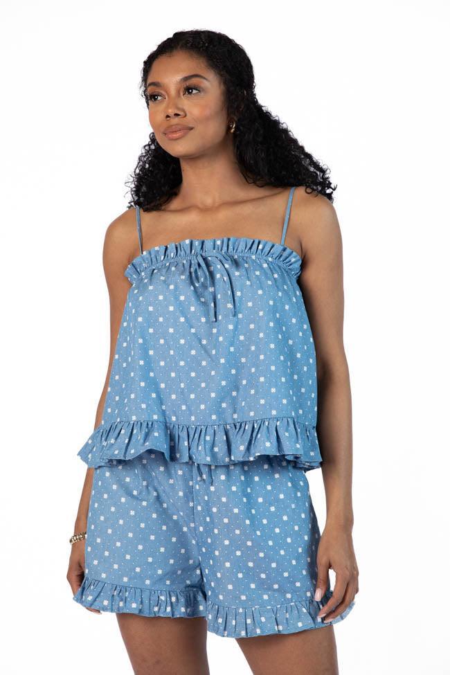 Perfect Playlist Blue Printed Chambray Set SALE Product Image