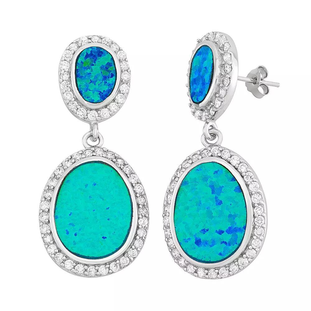 Lab-Created Blue Opal & Cubic Zirconia Sterling Silver Oval Drop Earrings, Womens Product Image