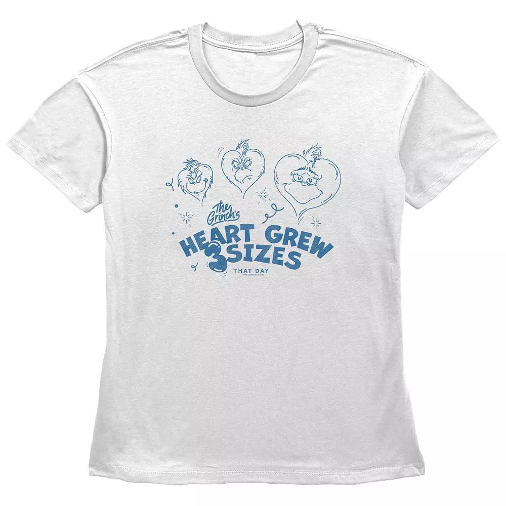 Women's Dr. Seuss Grinch Heart Grew 3 Sizes Graphic Tee, Size: Large, White Product Image