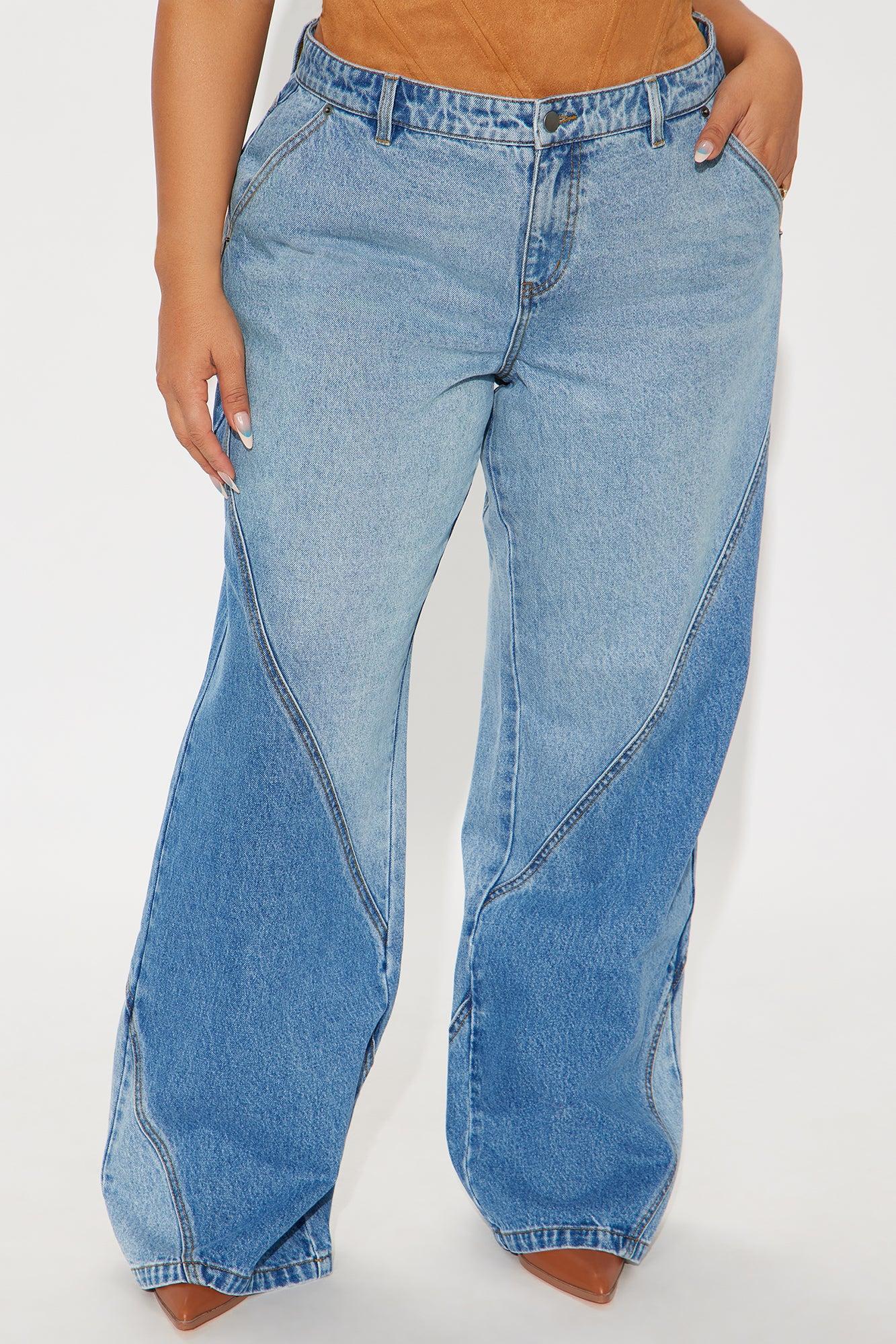 Oui Oui Two Tone Wide Leg Jeans - Light Blue Wash Product Image