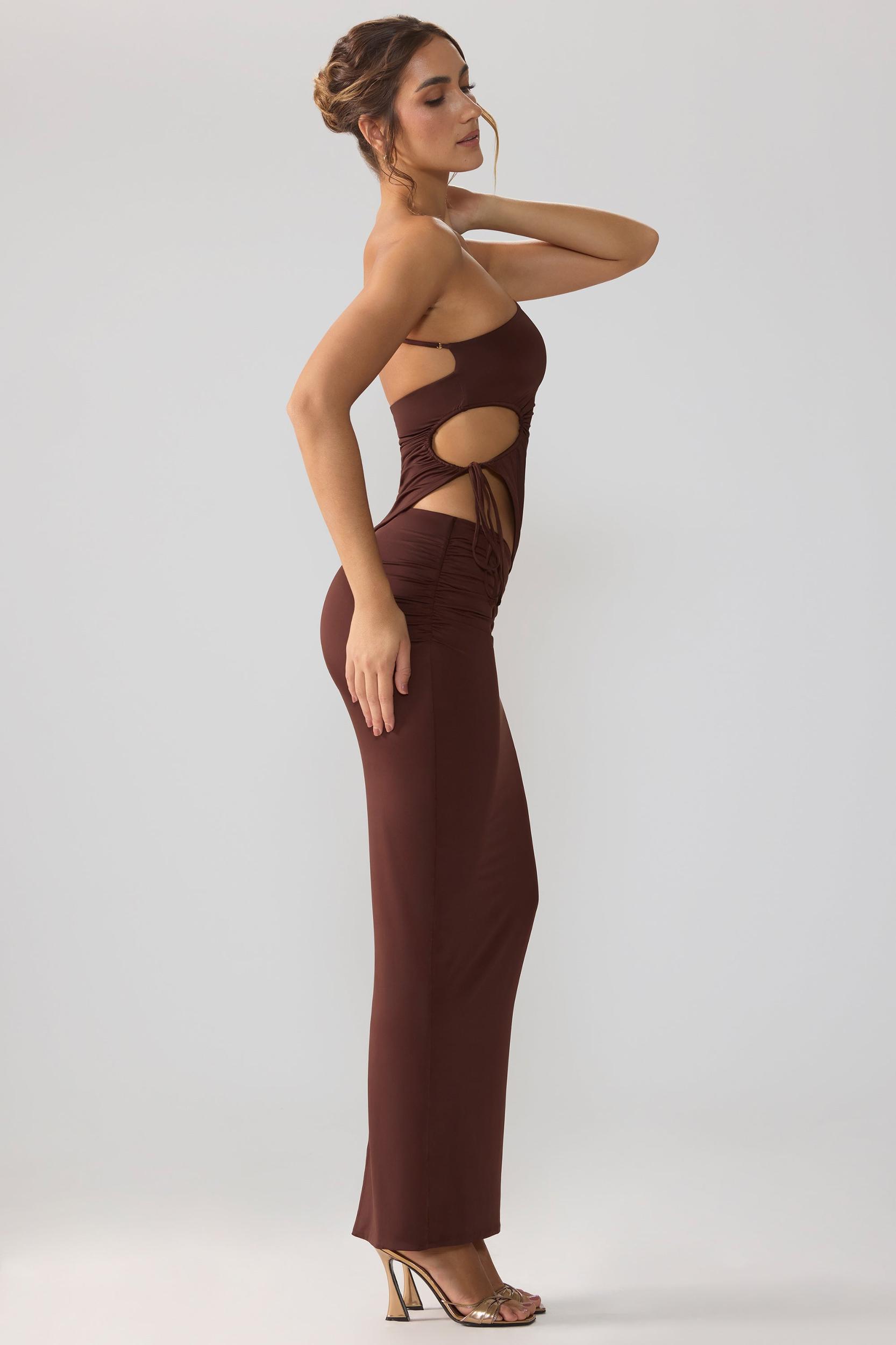 Slinky Jersey Asymmetric Waist Maxi Skirt in Espresso Product Image