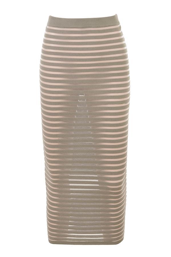 Margo  grey velour sheer striped midi skirt Product Image