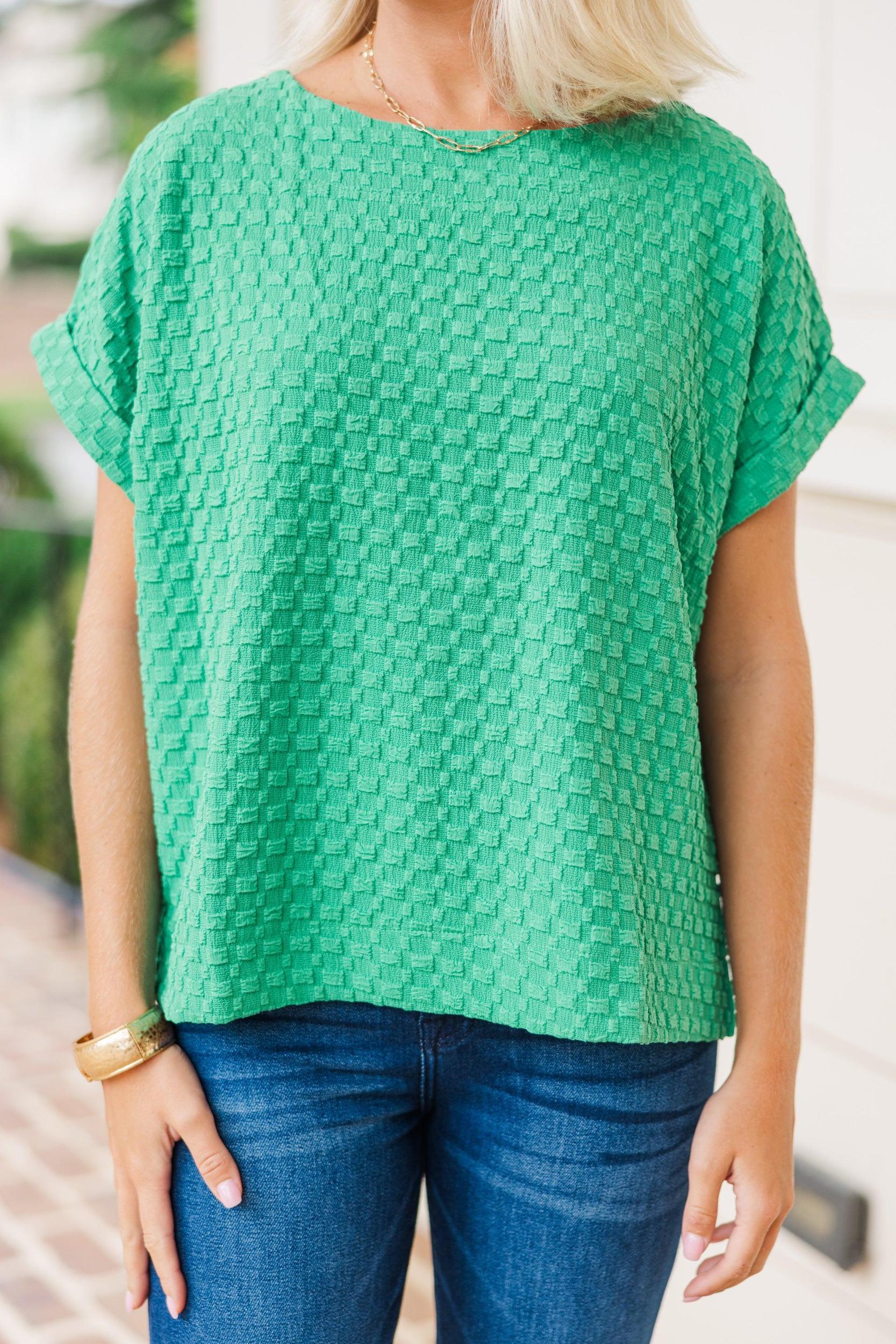 Going Well Green Textured Top Female Product Image