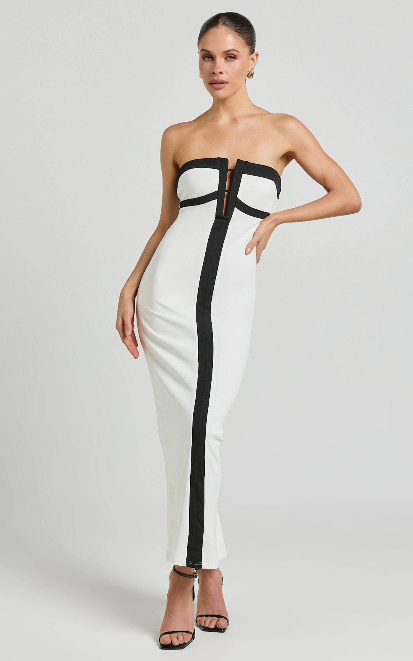 Catherine Midi Dress - Strapless Cup Bust Pencil Dress in White Product Image