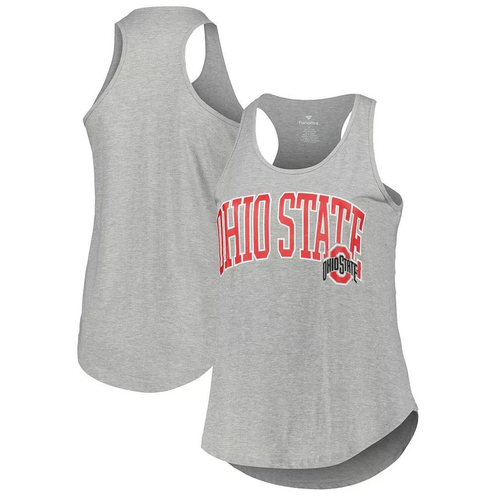 Women's Profile Heather Gray Ohio State Buckeyes Arch Logo Racerback Scoop Neck Tank Top, Size: 3XL, Grey Product Image