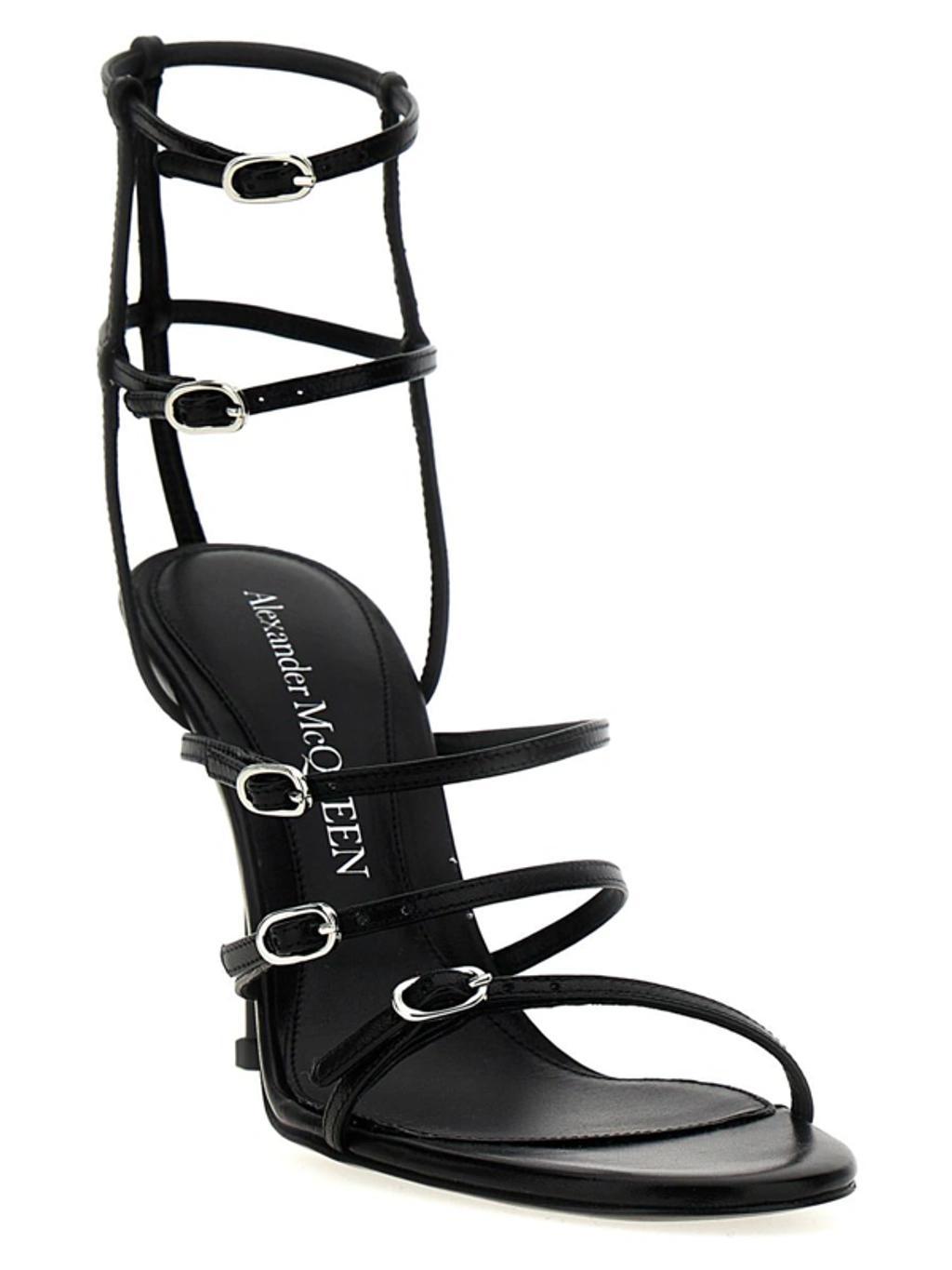 ALEXANDER MCQUEEN Strap Leather Sandals In Black Product Image