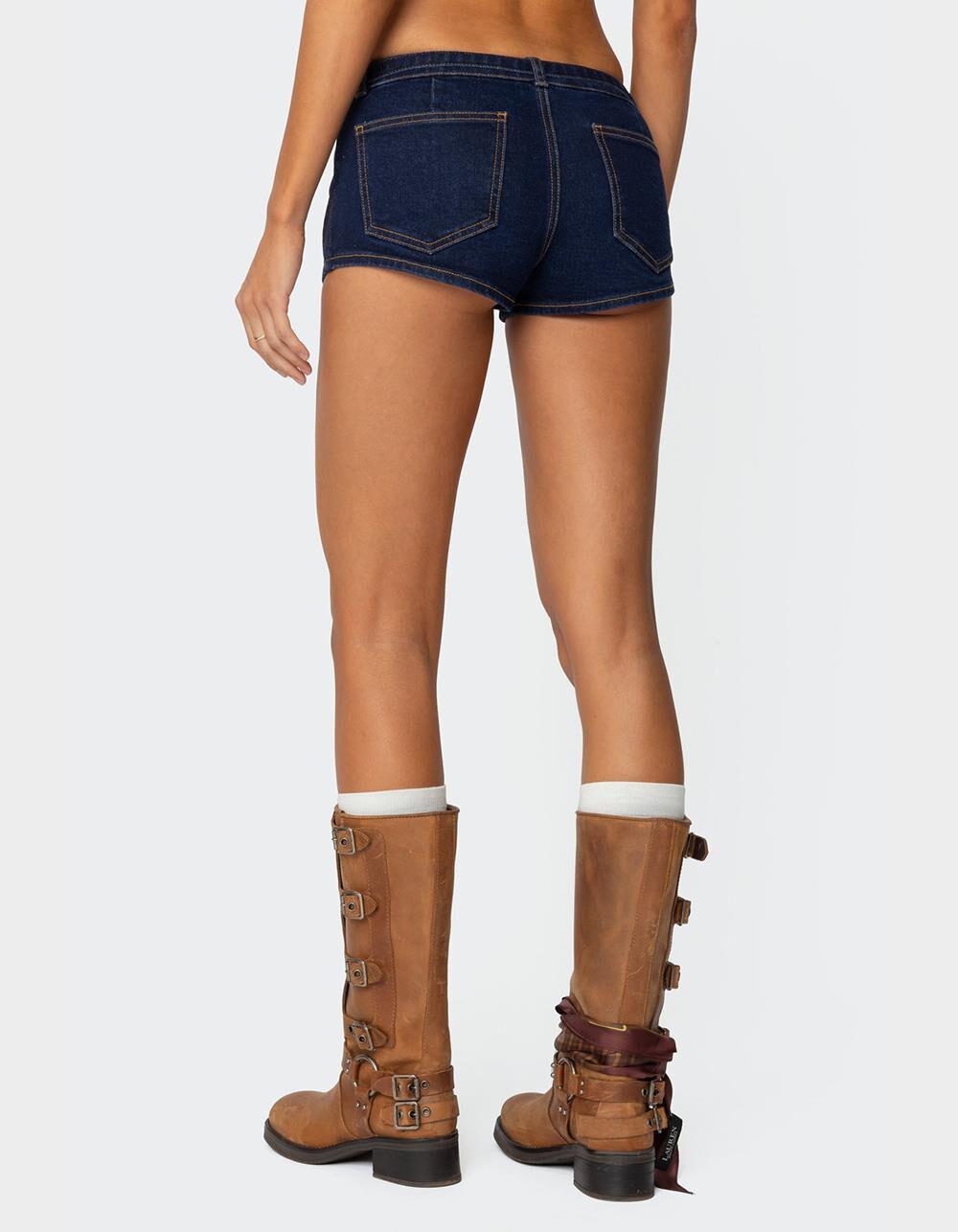 EDIKTED Ciel Low Rise Denim Micro Shorts - DARK BLUE Product Image