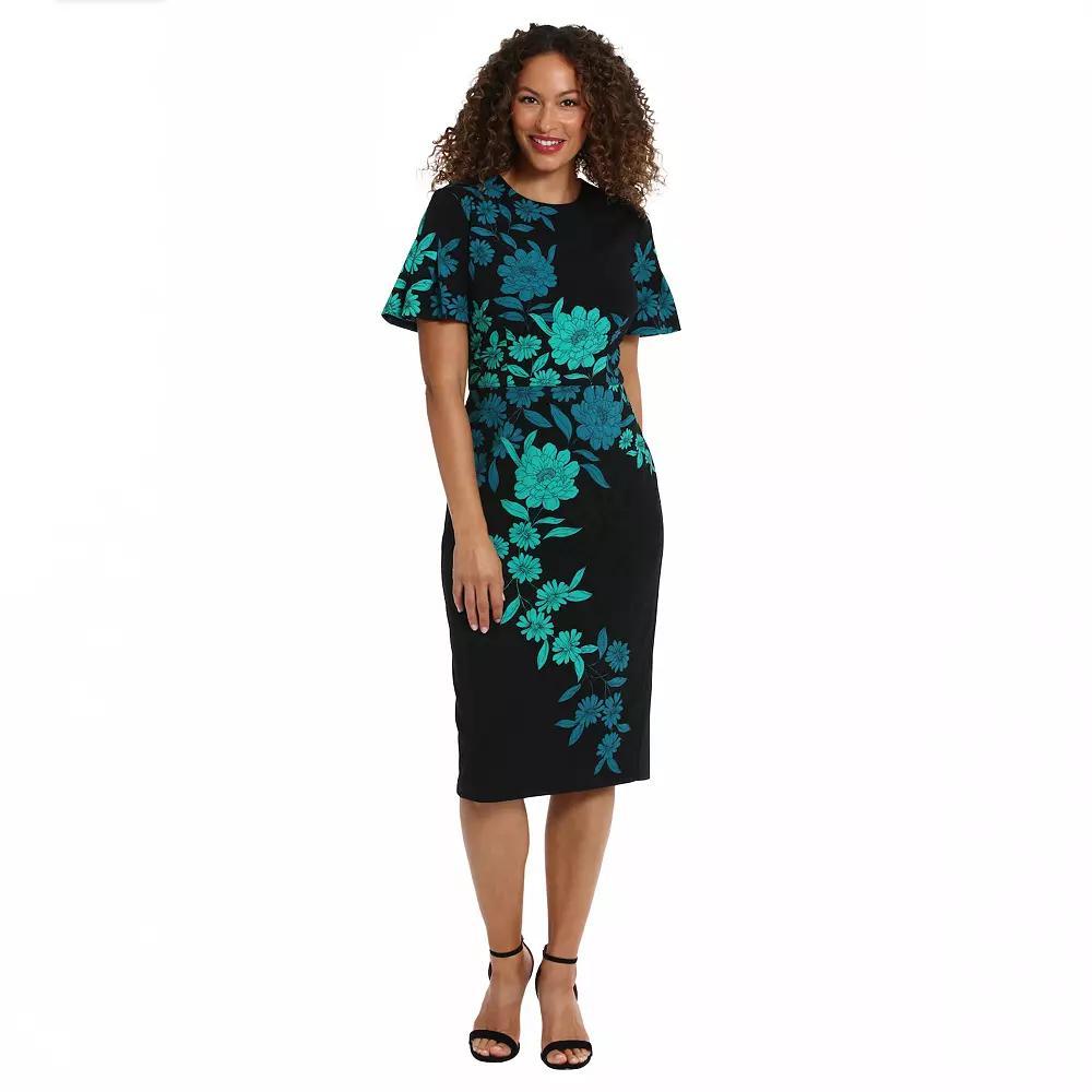Womens London Times Pleated Flutter Sleeve Sheath Dress Product Image