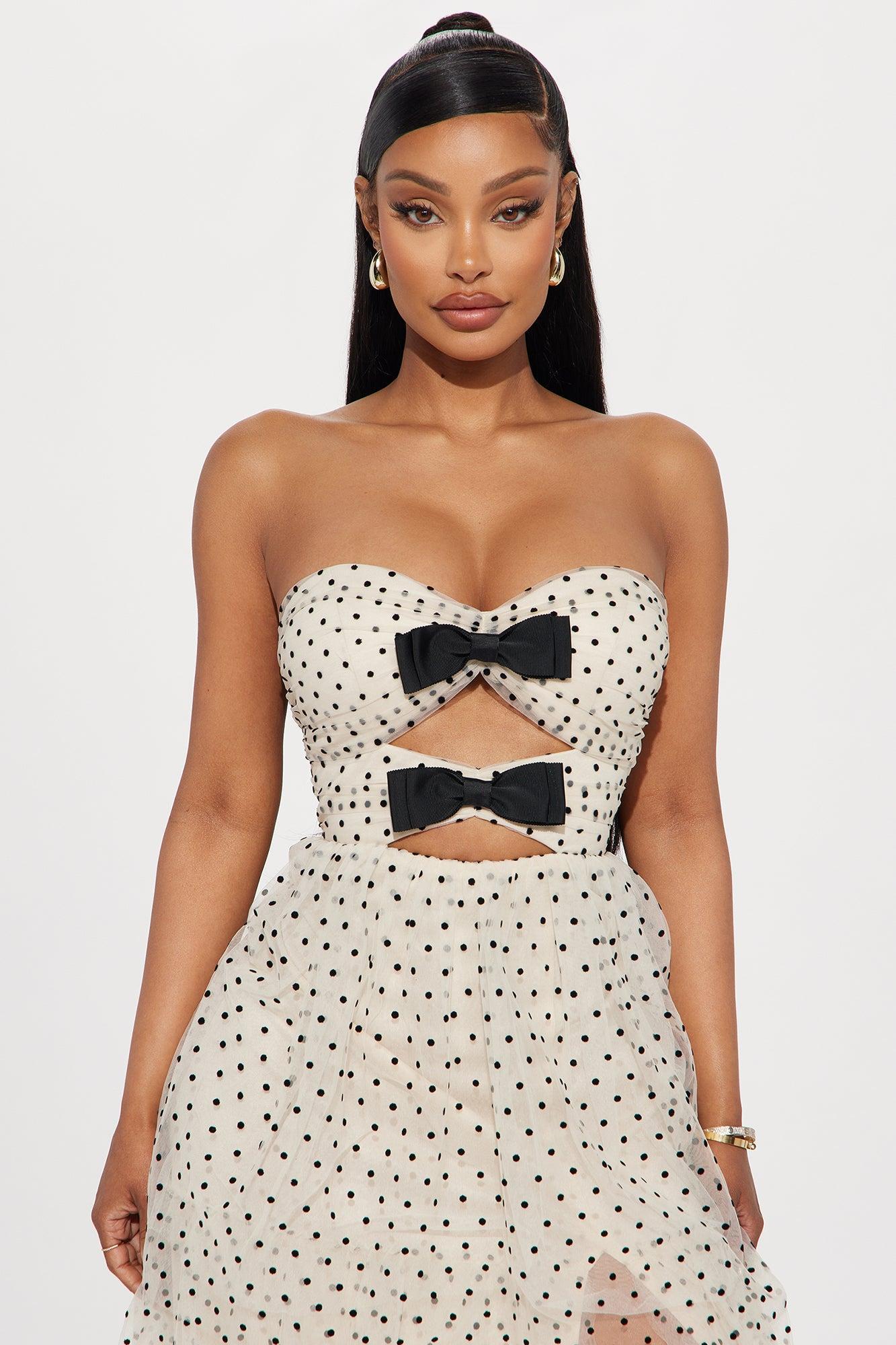 Elegant Polka Dot Maxi Dress - Cream/combo Product Image
