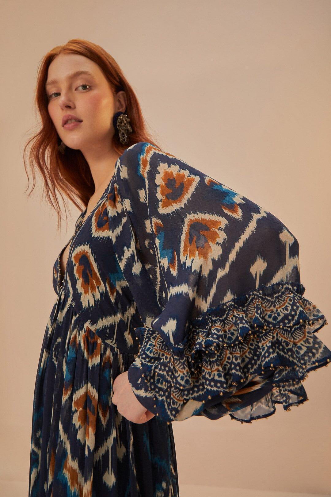 Pineaple Ikat Blue Maxi Dress, PINEAPPLE IKAT BLUE / M Product Image