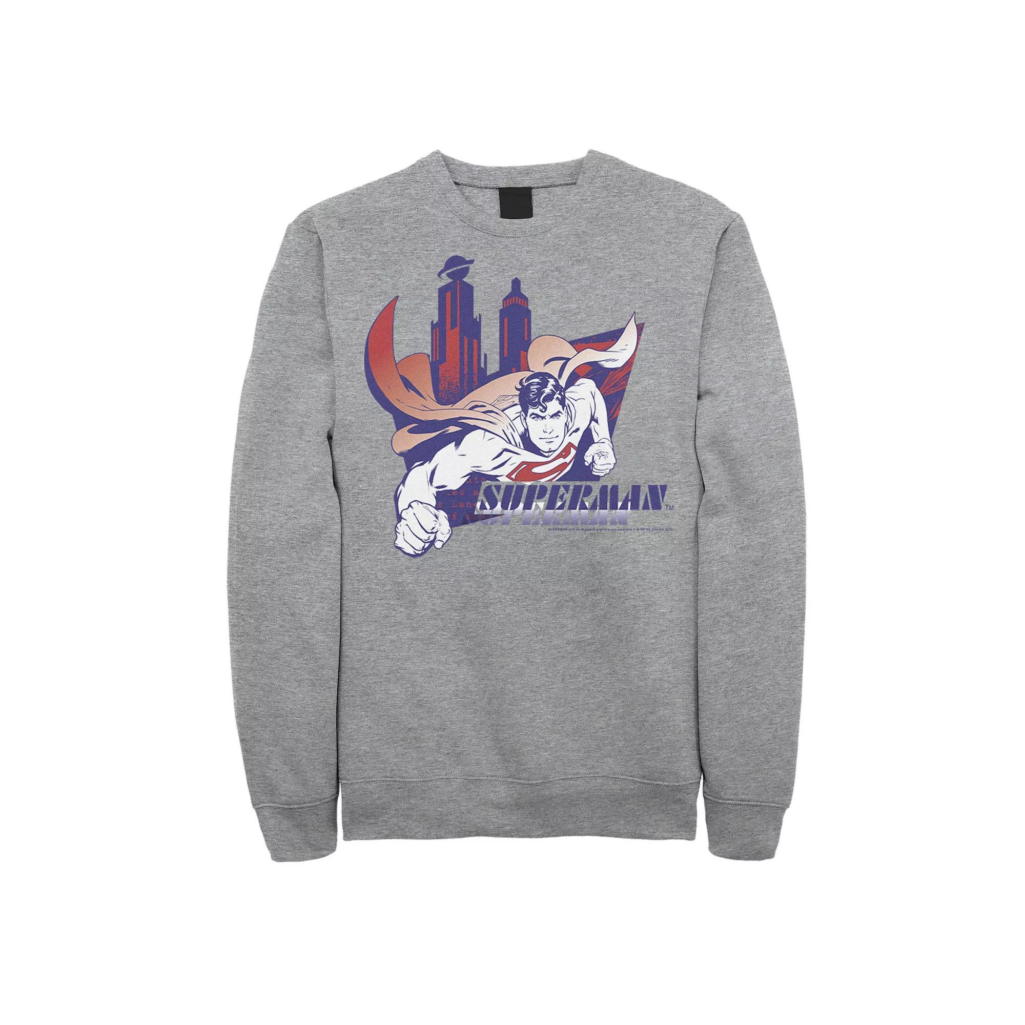 Men's DC Comics Superman Daily Planet Skyline Flying Poster Sweatshirt, Size: 3XL, Athletic Grey Product Image