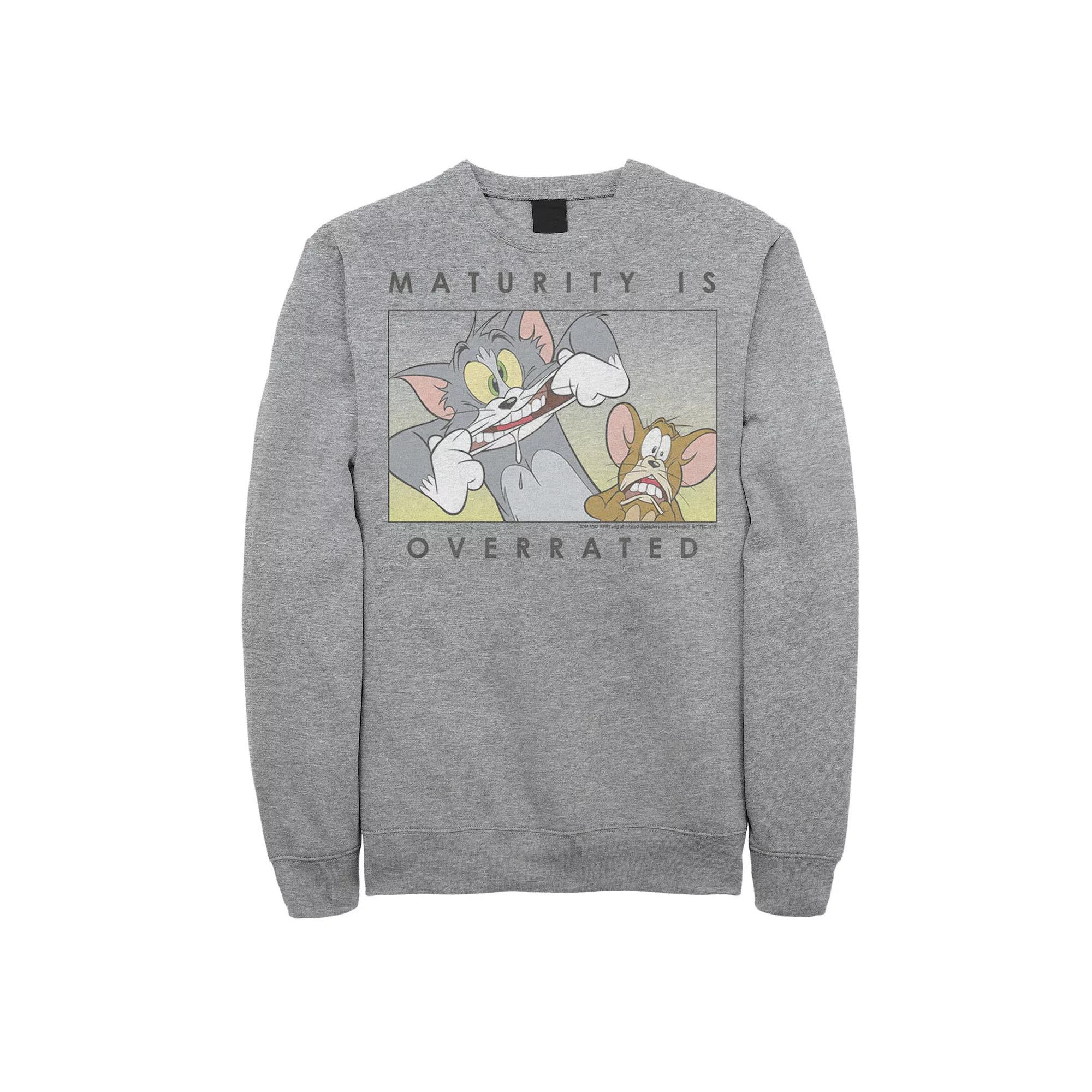 Men's Tom And Jerry Maturity Is Overrated Goofy Portrait Panel Sweatshirt, Size: XL, Athletic Grey Product Image