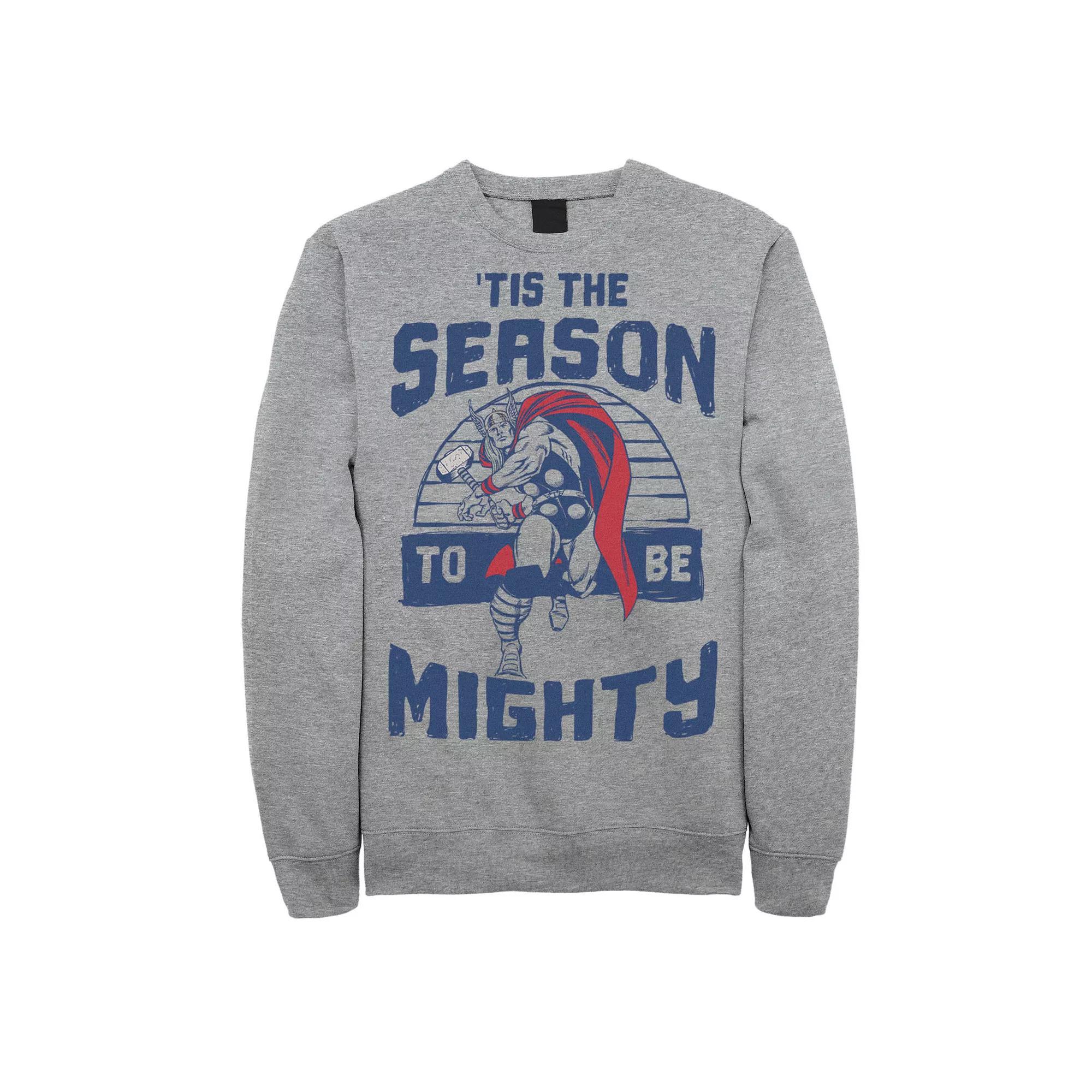 Men's Marvel Thor 'Tis The Season To Be Mighty Christmas Sweatshirt, Size: XL, Athletic Grey Product Image