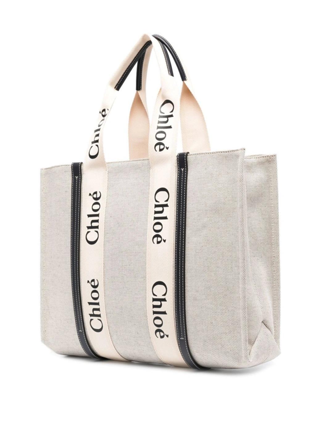 CHLOÉ Logo-strap Tote Bag In 91j White - Blue 1 Product Image