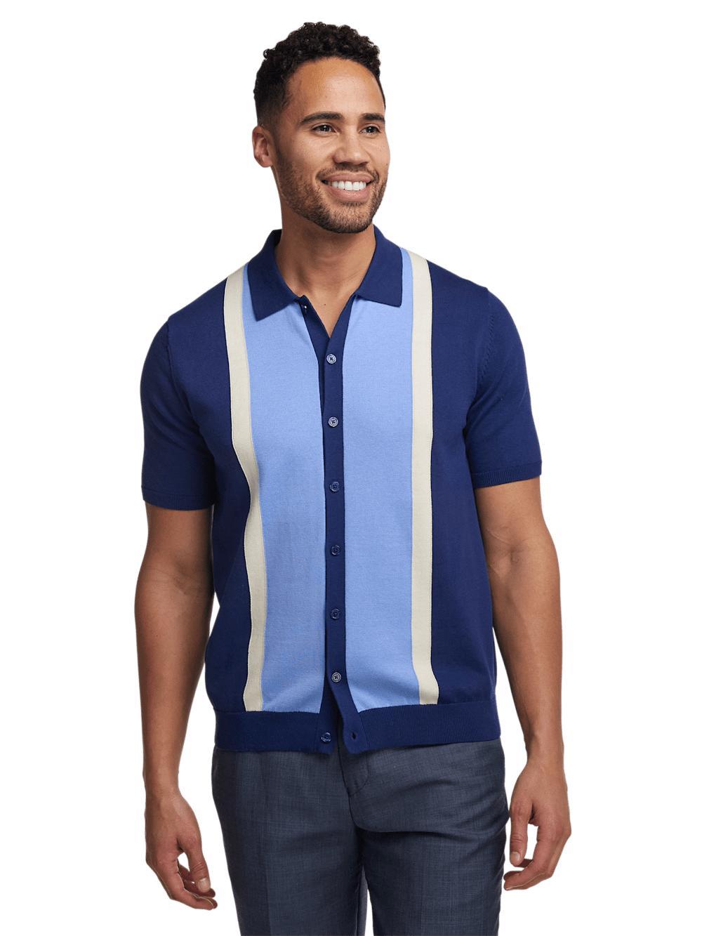 Cotton Button Front Polo - Navy Product Image