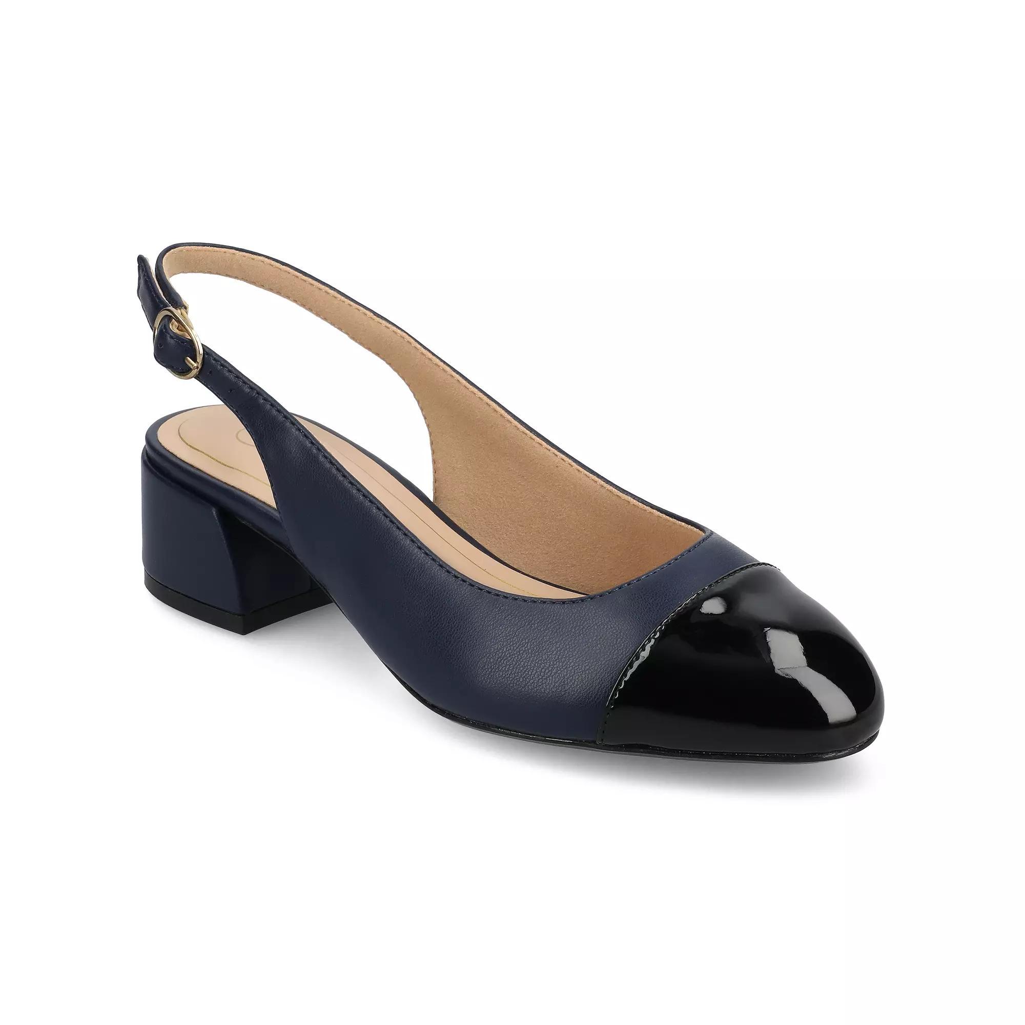 Journee Sammie Women's Cap Toe Block Heel Slingback Pumps, Size: 9.5 Wide, Blue Product Image