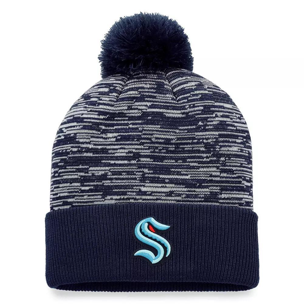 Men's Fanatics Branded Navy Seattle Kraken Defender Cuffed Knit Hat with Pom, Krk Blue Product Image