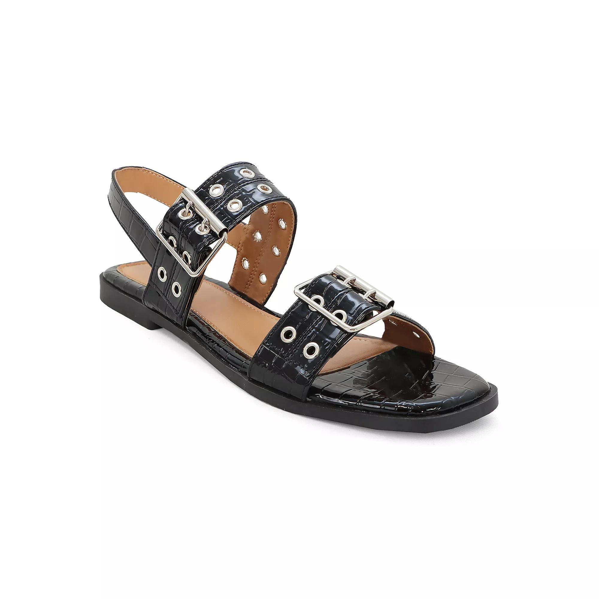 Yoki Women's Double Buckle Square Toe Flat Sandal, Size: 7 Medium, Black Product Image