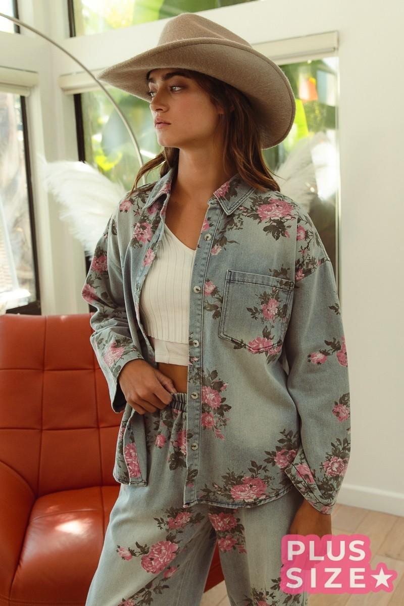Floral Plus Size Denim Shacket Product Image