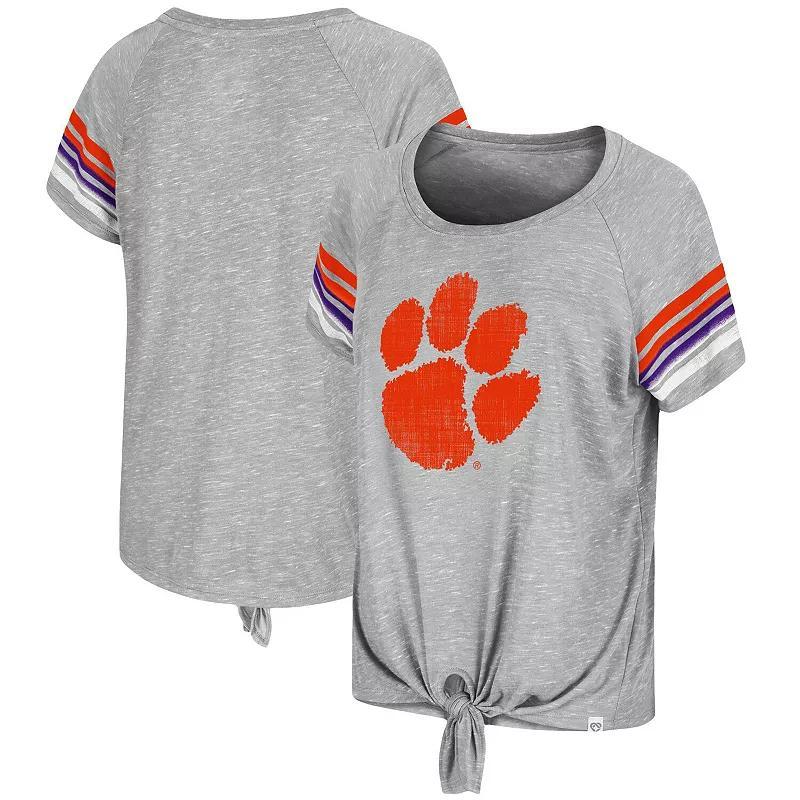 Women's Colosseum Heathered Gray Clemson Tigers Boo You Knotted Raglan T-Shirt, Size: Small, Grey Product Image