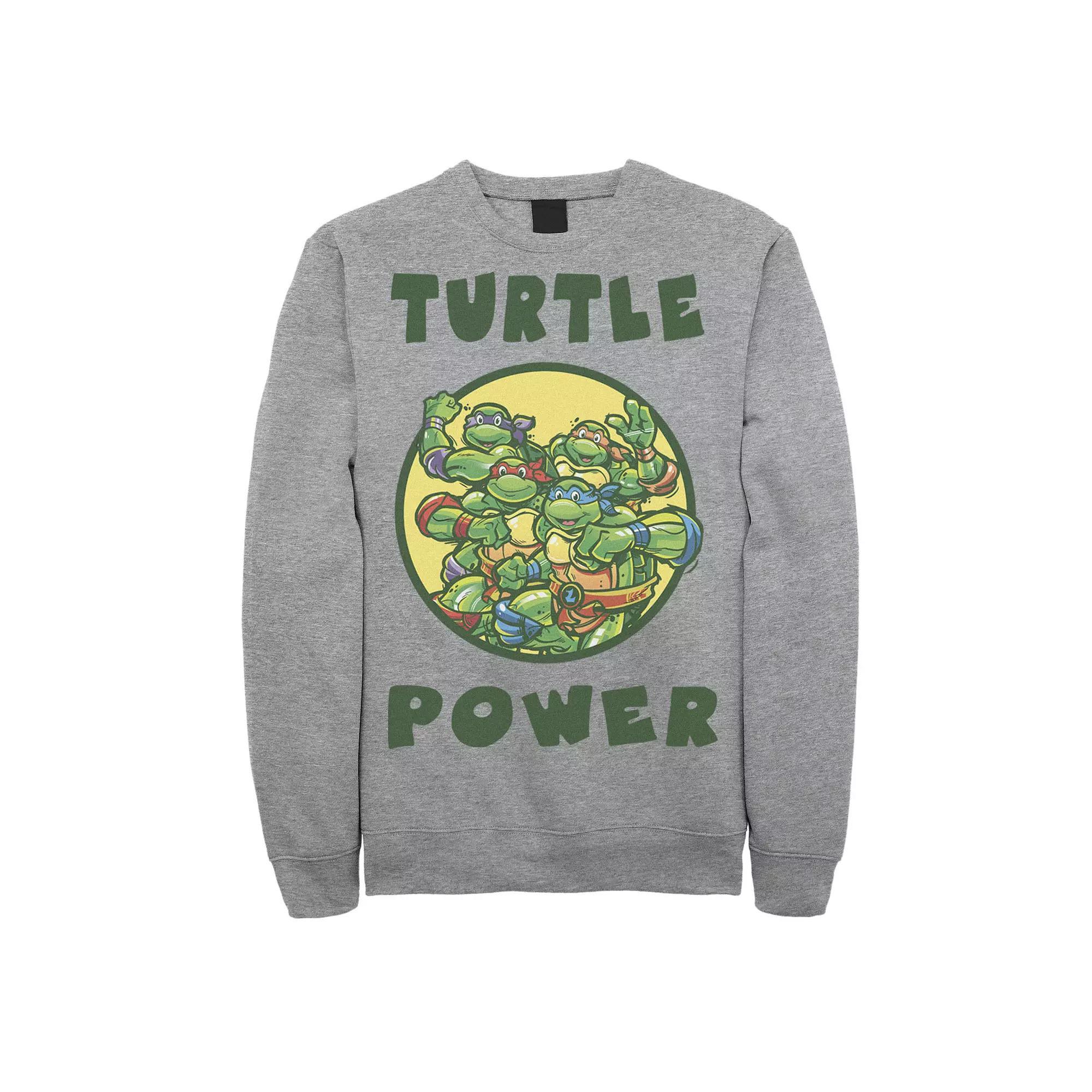 Men's Teenage Mutant Ninja Turtles Group Shot Turtle Power Text Sweatshirt, Size: Large, Athletic Grey Product Image