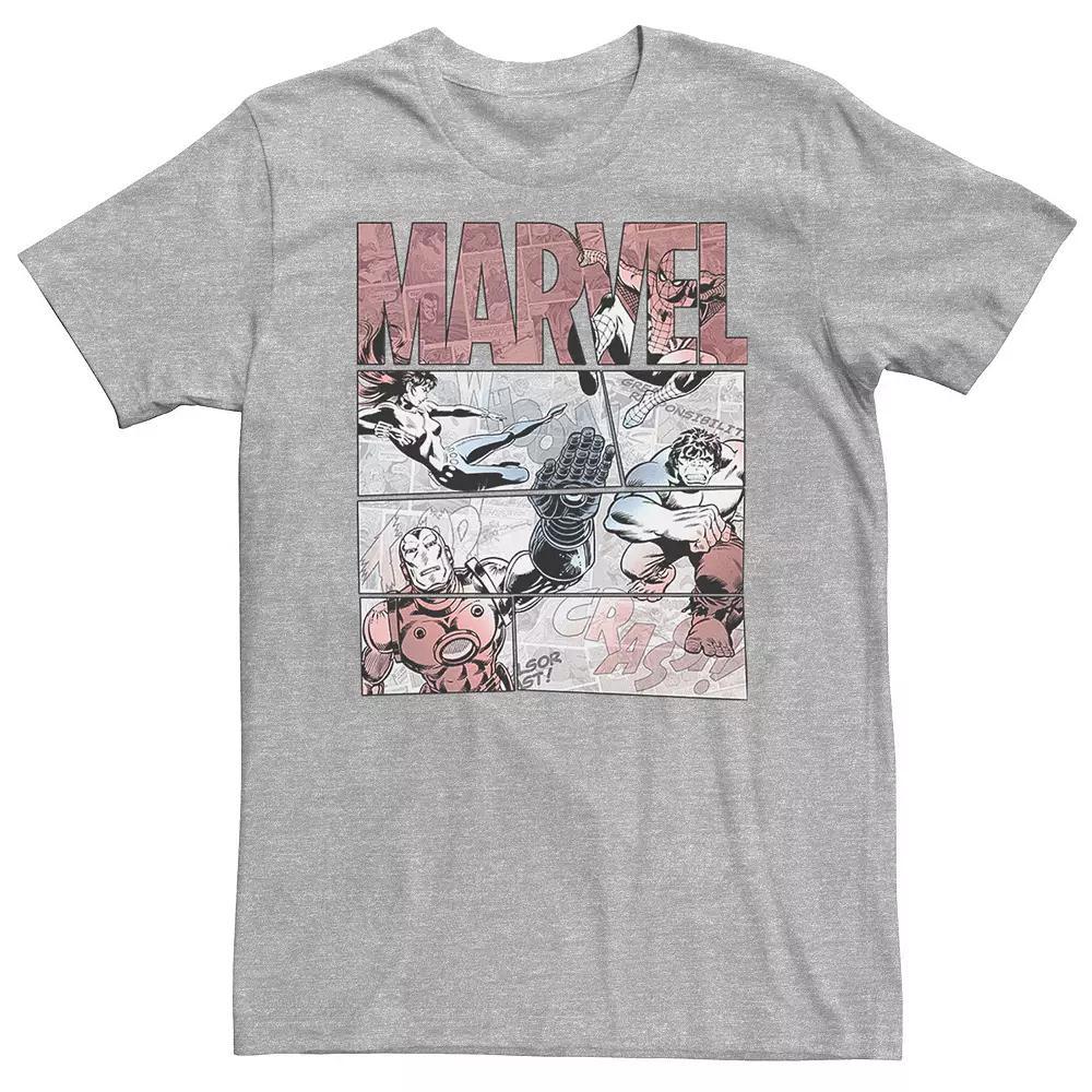 Big & Tall Marvel Retro Red, White & Blue Comic Panel Tee, Men's, Size: Large Tall, Athletic Grey Product Image